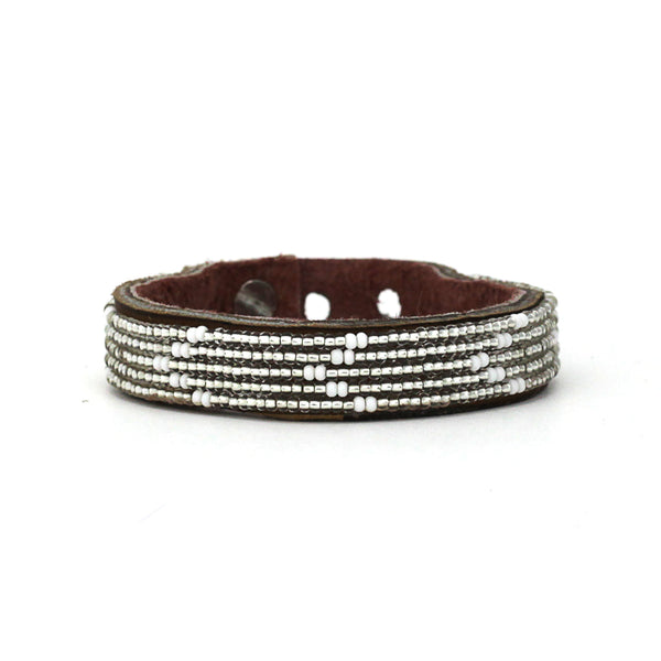 Bracelet Beads Chevron Argent Blanc - Tanzanie