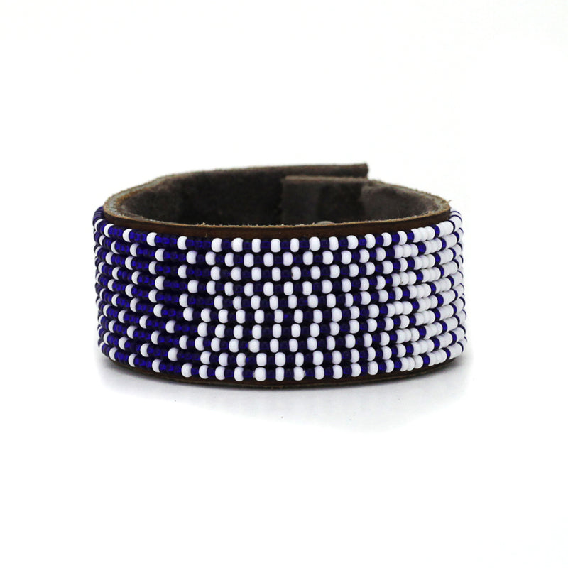 Bracelet Beads Ombre Bleu Foncé Blanc - Tanzanie
