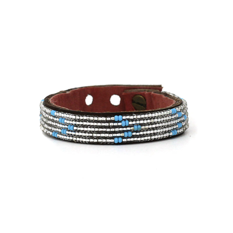 Bracelet Beads Chevron Bleu Clair Argent - Tanzanie