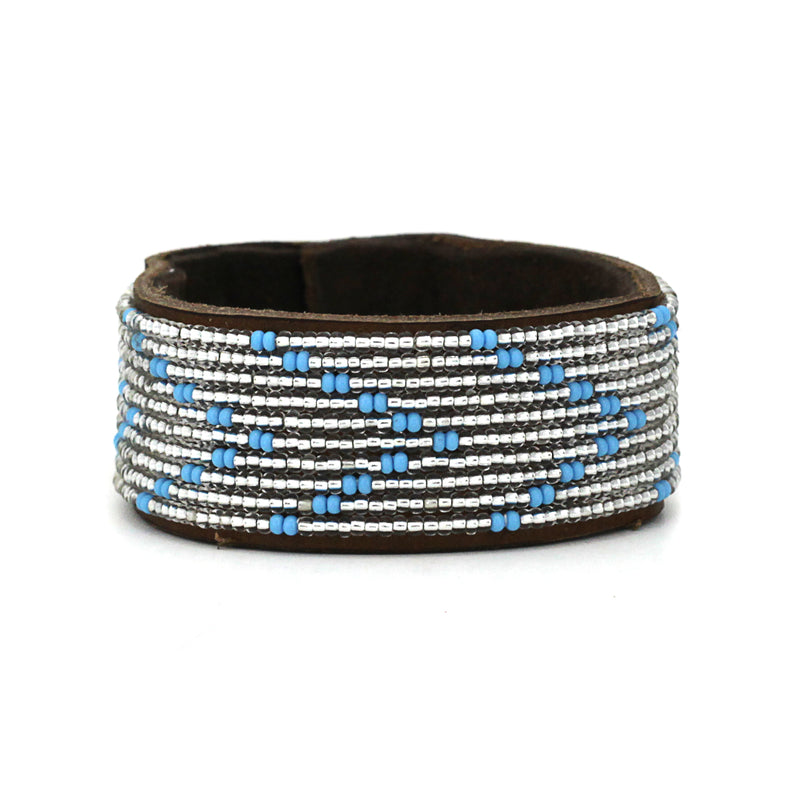 Bracelet Beads Chevron Bleu Clair Argent - Tanzanie