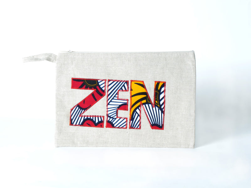 Pochette 'ZEN' Réalisée avec écriture Wax - Tissu Africain