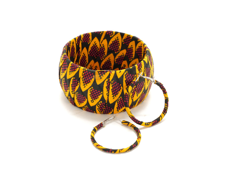 Bracelet et Boucle d'Oreille en Wax - Tissu Africain