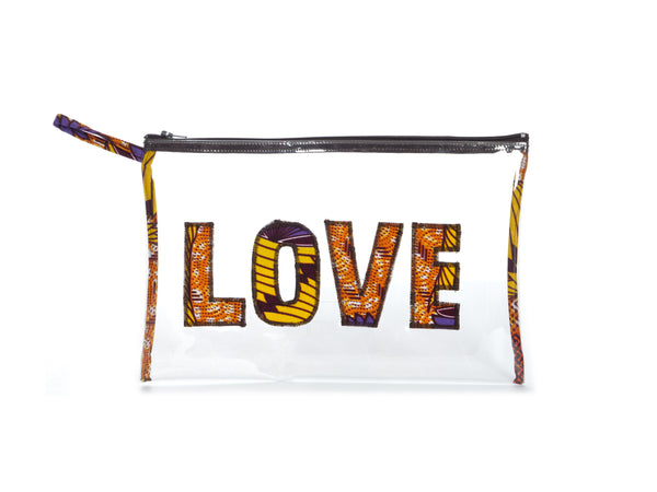 Pochette Transparente 'LOVE' Fait de Wax - Tissu Africain